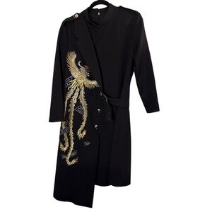 Women’s Embroidered Asian Inspired Long Sleeve Midi Dress sz XL